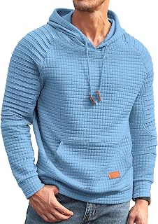 COOFANDY Mens Hoodies Pullover Casaul Long Sleeve Drawstring Waffle Knit Hooded Sweatshirt with Kanga Pocket