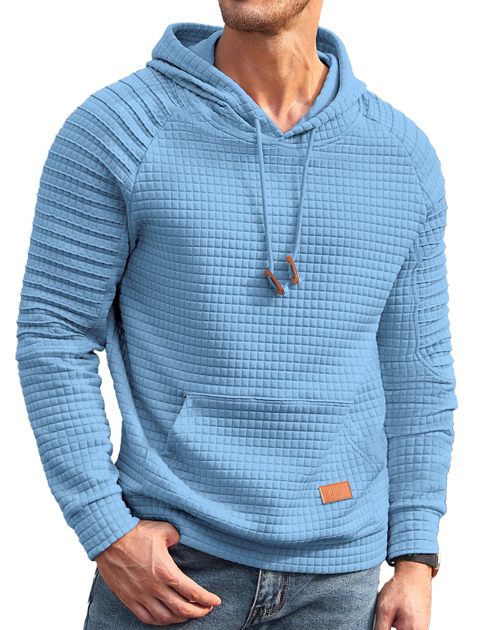 COOFANDY Mens Hoodies Pullover Casaul Long Sleeve Drawstring Waffle Knit Hooded 