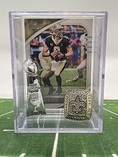 New Orleans Saints 2010 Super Bowl XLIV Replica Championship Ring & mini Lombardi Trophy Shadowbox w/Drew Brees Card