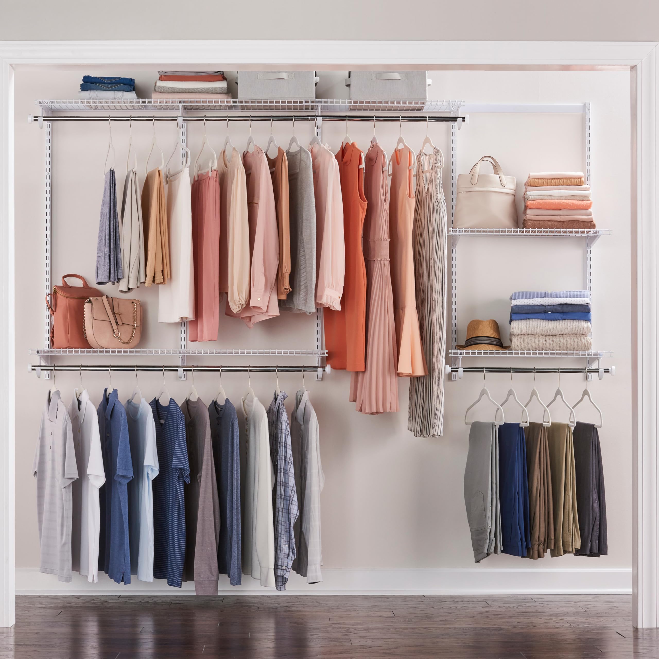 Rubbermaid Configurations Custom Closet Kit 4-8 Ft, White, Adjustable Metal Wire