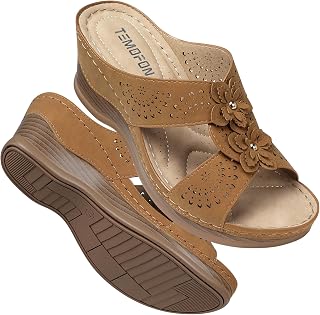TEMOFON Womens Wedge Sandals Leather: Comfortable Walking Shoes Summer