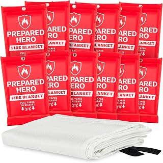 Prepared Hero Emergency Fire Blanket - 12 Pack - Fire Suppression Blanket for Kitchen, 40” x 40” Fire Blanket for Home, Fiberglass Fire Blanket