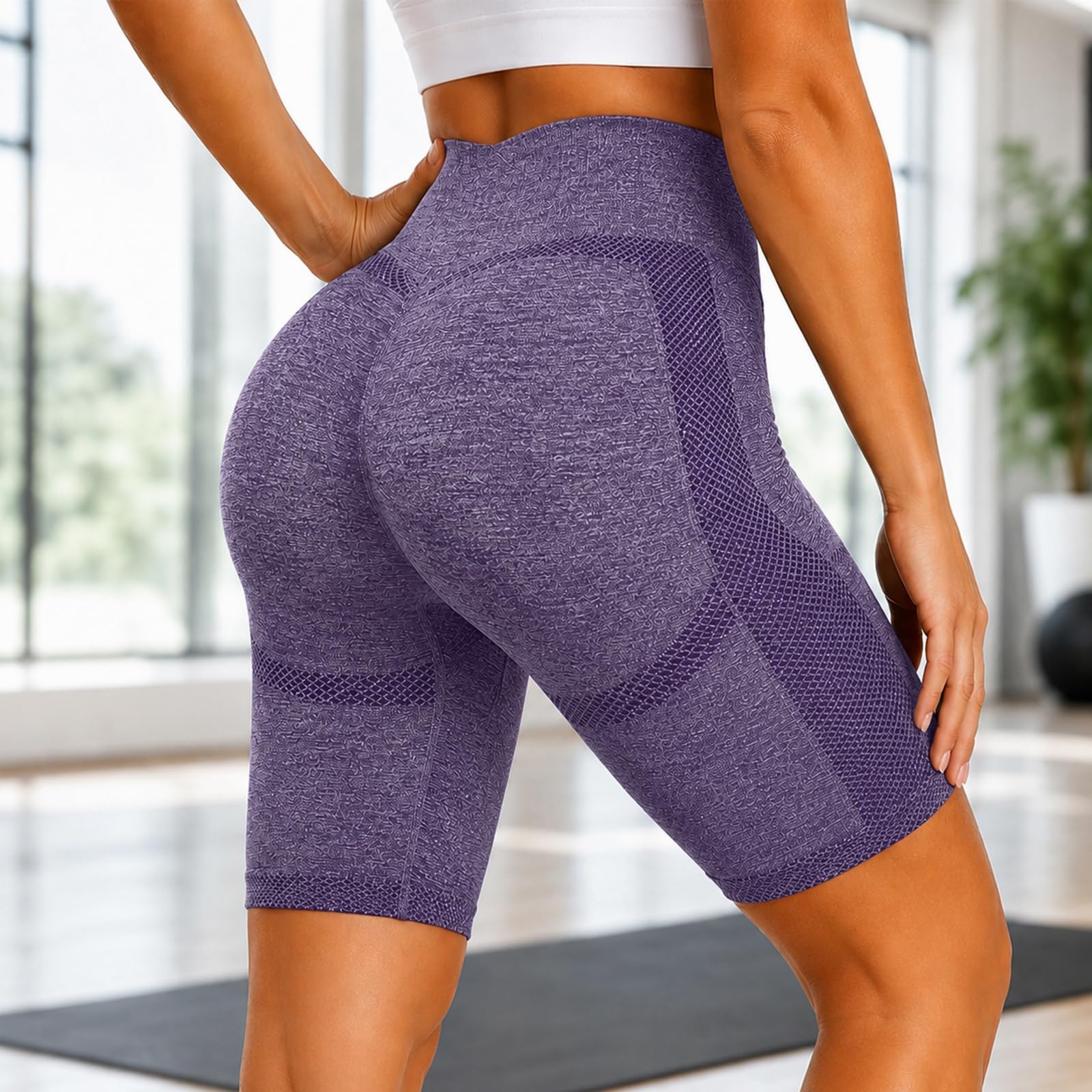 Womens High Waisted Biker Shorts Yoga Workout Gym Running Volleyball Stretch Sea
