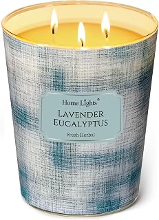 HomeLights Scented Candles | Large Jar 960g Natural Soy Candle | 130 Hours Long Lasting with 3 Wicks | Bohemian Natural for Home Decor Eucalyptus Lavender