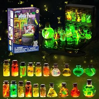 LDomet Fairy Magic Potion Kit for Kids, 20 Potion Bottles, Ages 6-12 | Potion-making Craft Set with 7 Recipes, 5 Glow Sticks, Crystals, Stickers and Storage Box, Birthday Gift for Girls and Boys
