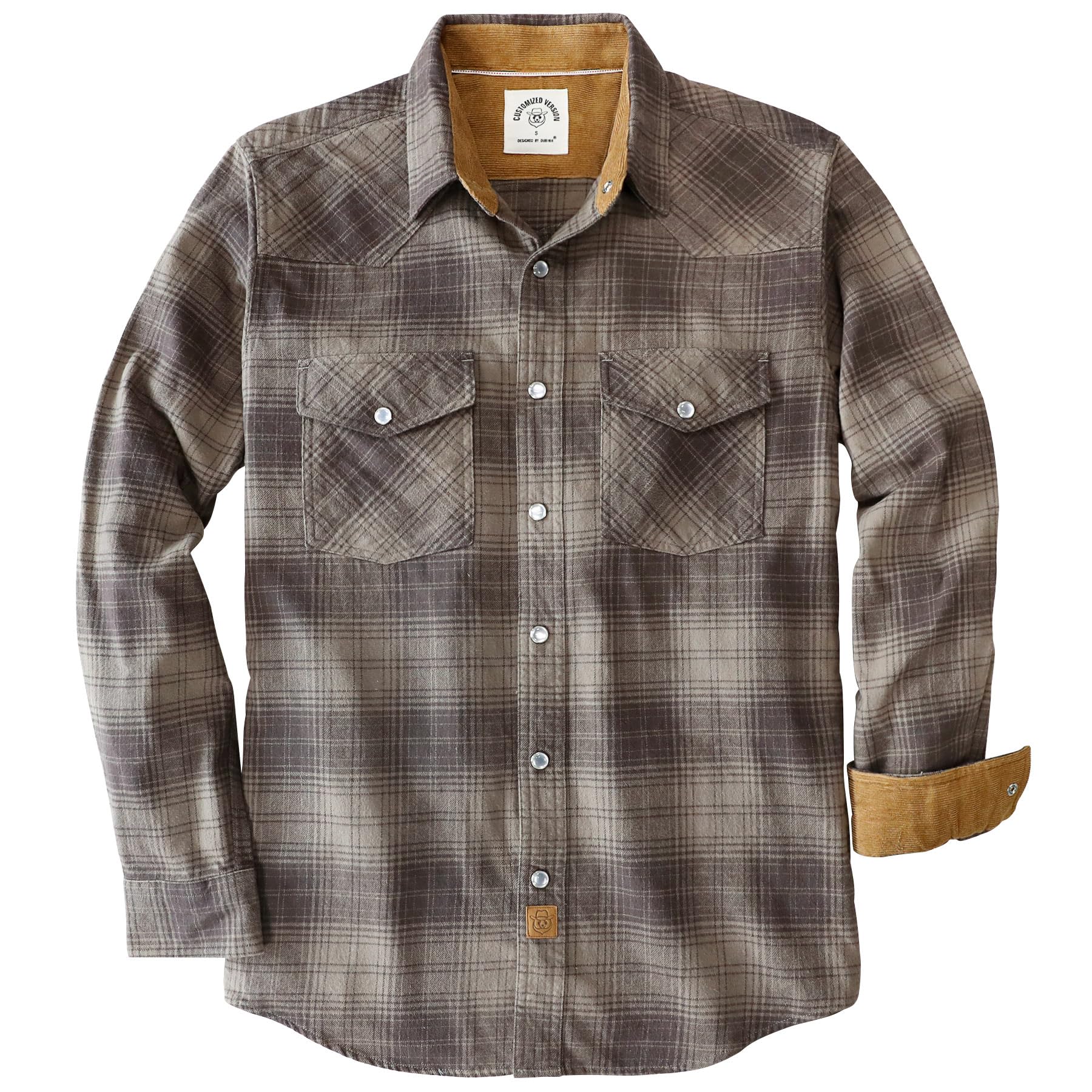 Dubinik® 6 oz Flannel Shirt for Men Western Pearl Snap Shirts Long Sleeve Casual