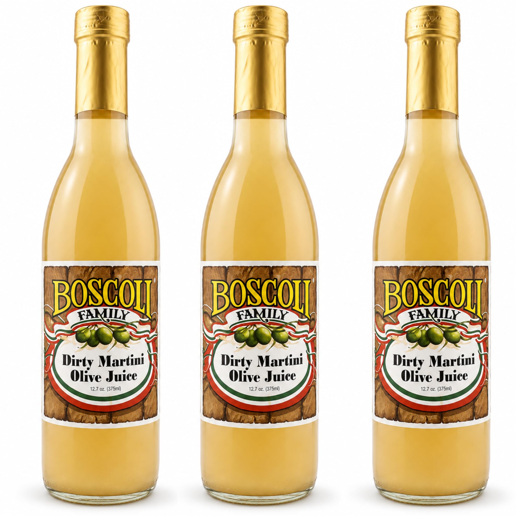 Boscoli Dirty Martini Olive Juice 12.7 oz - Pack of 3 | Three 12.7 oz bottles of