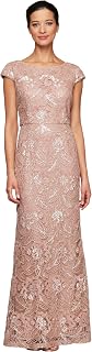 Alex Women's Long Embroidered Cap Sleeve Dress for Special Occasion