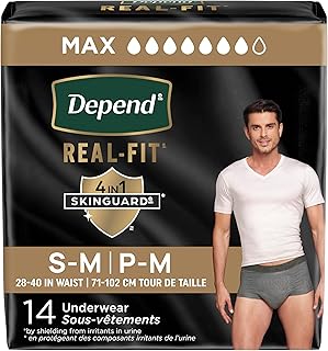 Depend Real Fit Incontinence Underwear for Men, Disposable, Maximum Absorbency, Small/Medium, Black and Grey, 14 Count (Packaging May Vary)