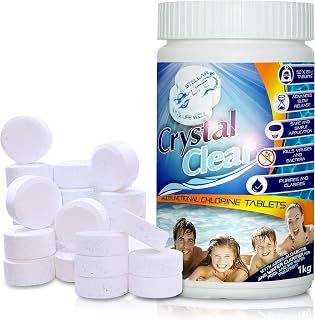CRYSTAL CLEAR 4in1 Multifunction Chlorine Tablets for Hot Tubs, Spa, Swimming Pools. 1kg 50 x 20g Spas Paddling Pool Hot Tub Chlorine Tablets