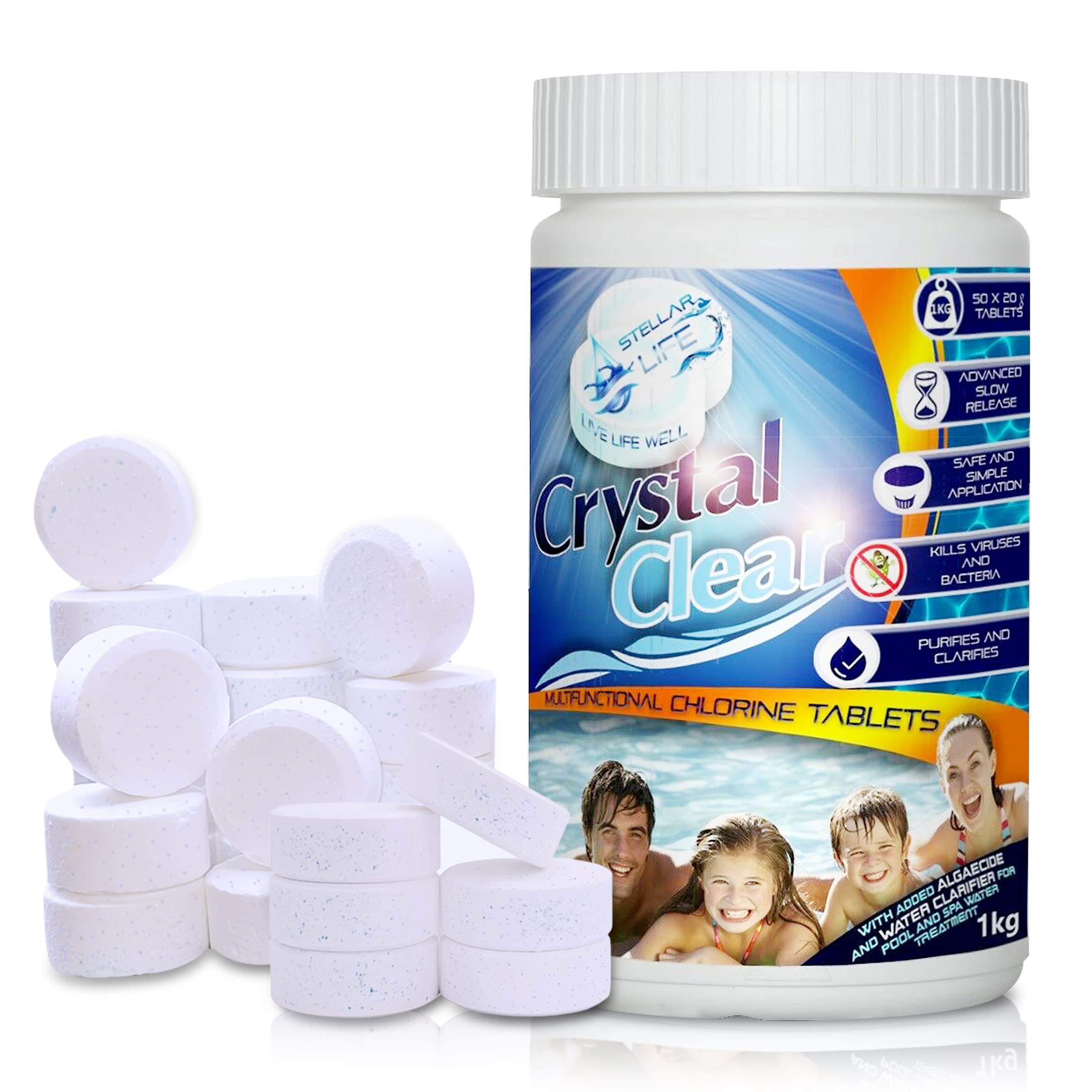 CRYSTAL CLEAR 4in1 Multifunction Chlorine Tablets for Hot Tubs, Spa, Swimming Po