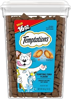 Temptations Classic Crunchy and Soft Cat Treats, Tempting Tuna, 16 oz | Under 2 calories per treat, crunchy outside & soft inside, 100% complete & balanced, stay-fresh tub, meal or food topper use