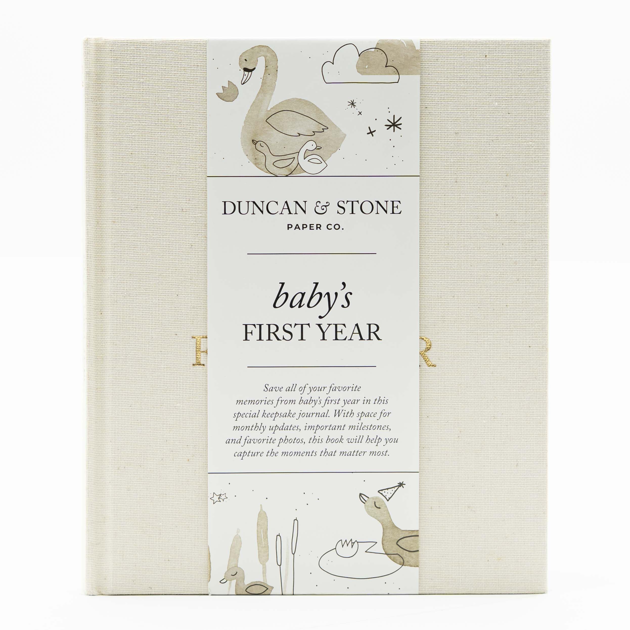 Duncan &amp; Stone Baby Book First Year Memory Keepsake, Linen, Cream | Record m