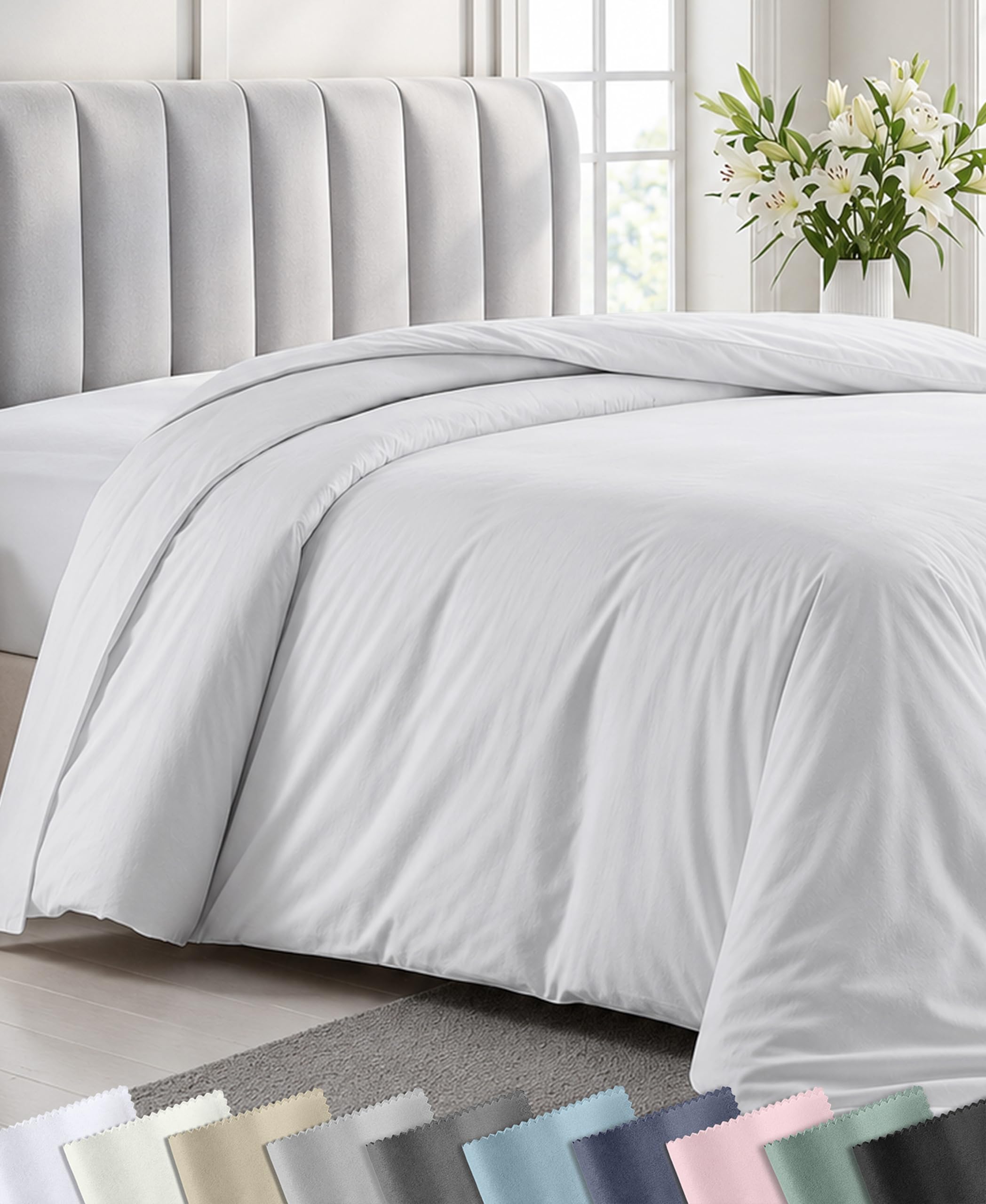 California Design Den Luxury Duvet Cover Queen Size, White | Soft 400 Thread Cou