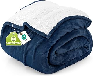 Utopia Bedding Reversible Plush Sherpa Blanket King Size Navy, 90x102 Inch