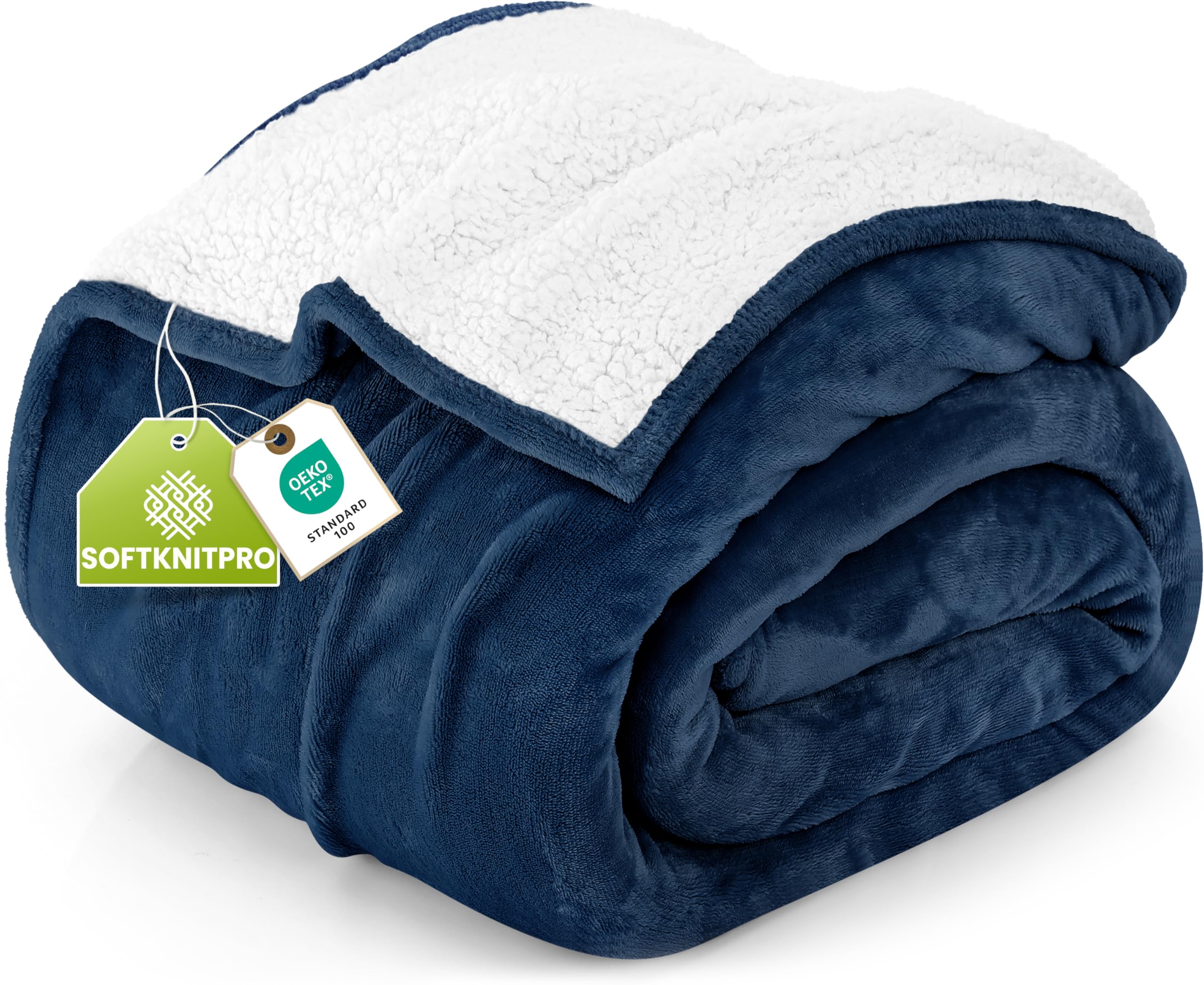 Utopia Bedding Reversible Plush Sherpa Blanket King Size Navy, 90x102 Inch
