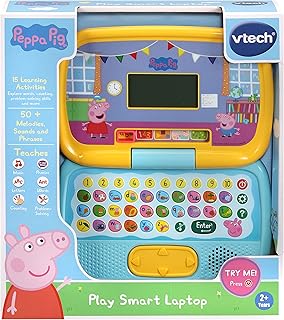 VTech Peppa Pig: Play Smart Laptop, English | Official Peppa Pig laptop, 15 games teach phonics, letters, words, numbers, counting, matching, music and logic. Ages 2-5
