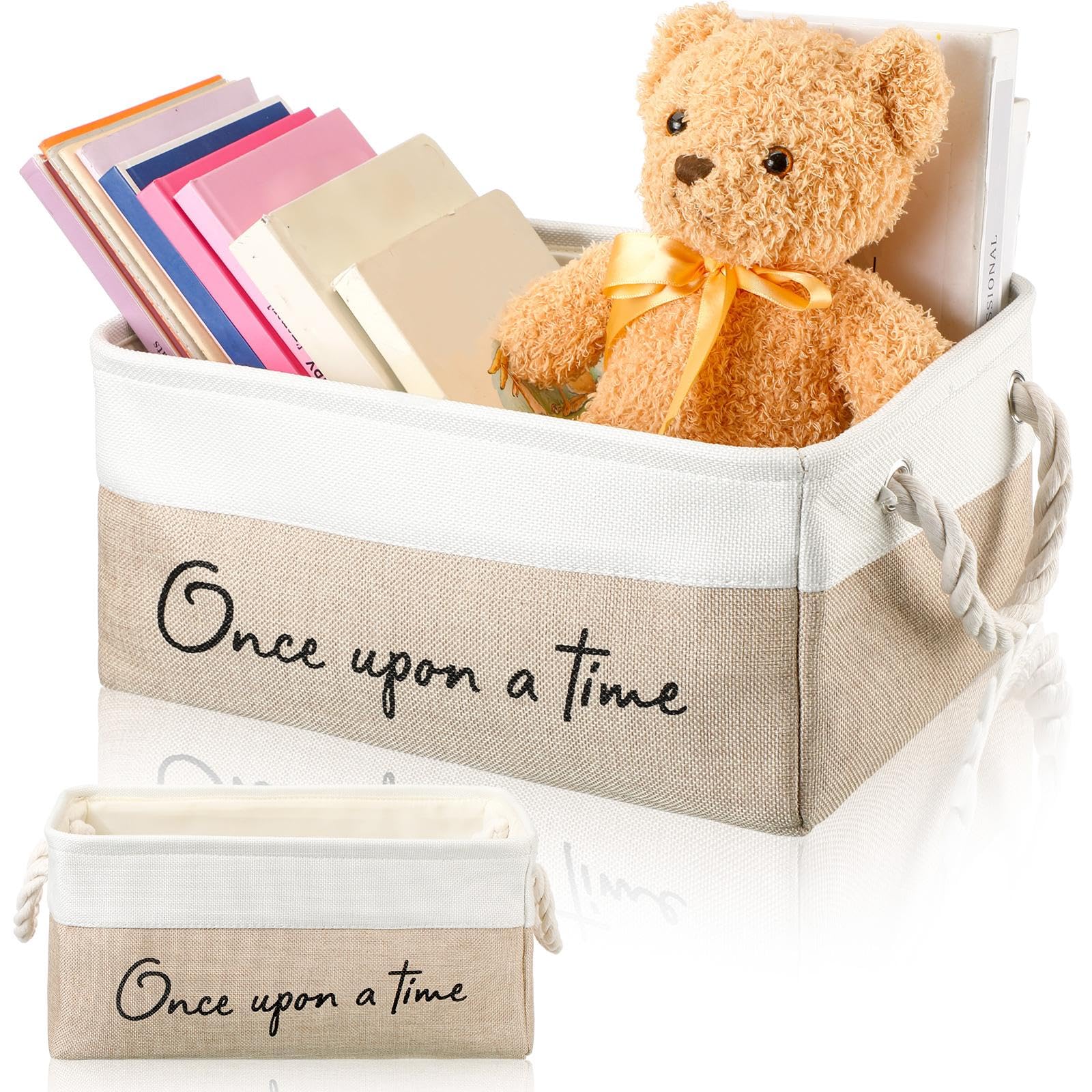 Marsui 1 Pcs Book Storage Basket Book Bin Once Upon a Time, White Brown | Gift f