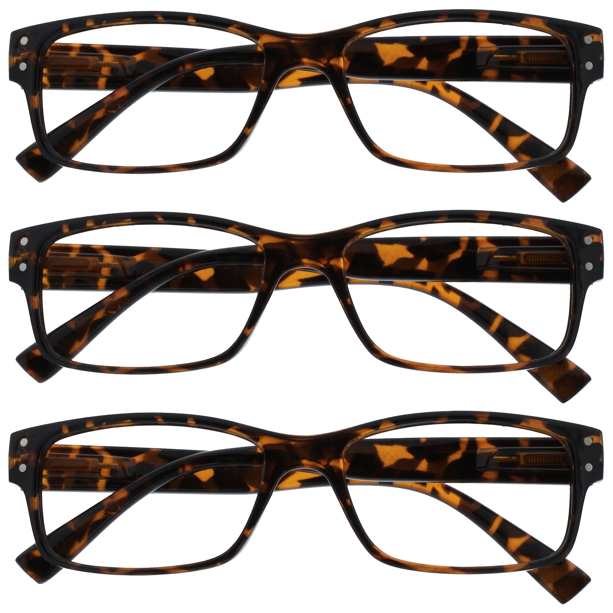 OPULIZE 3 Pack Men's Brown Tortoise Large Designer Style Spring Hinges Readers R