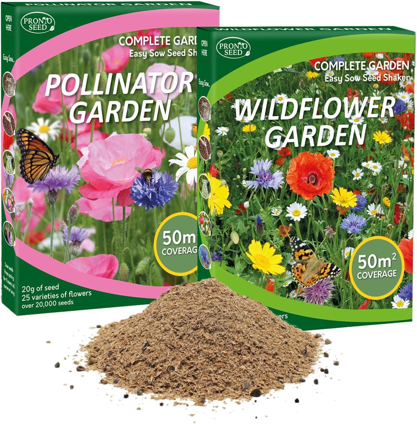 Pronto Seed Wildflower Seed Shaker Twin Pack - Easy-Spread | Butterfly & bee att