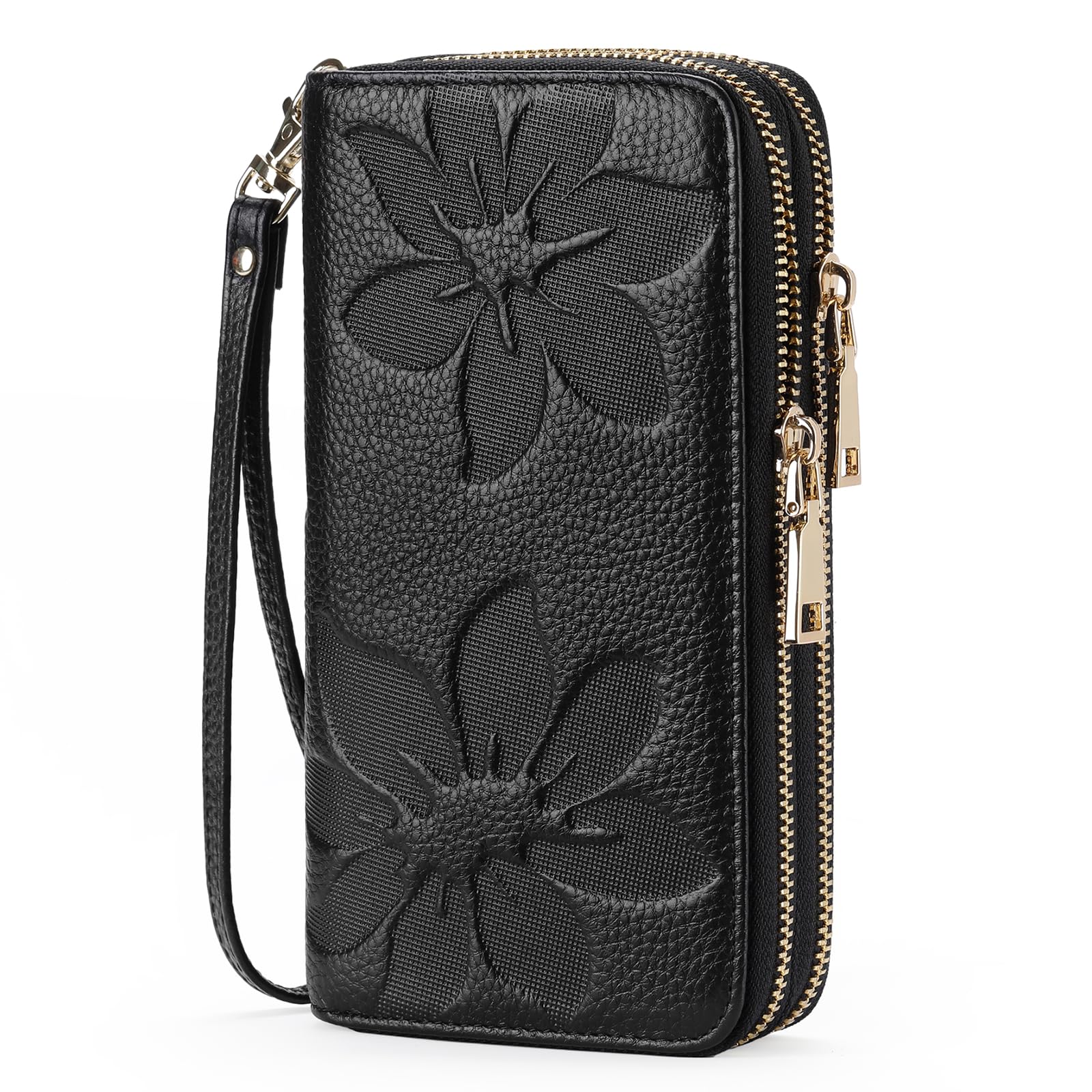 GOIACII Women's Wallet Large Capacity Double Zip Around Credit Card Holder Leath