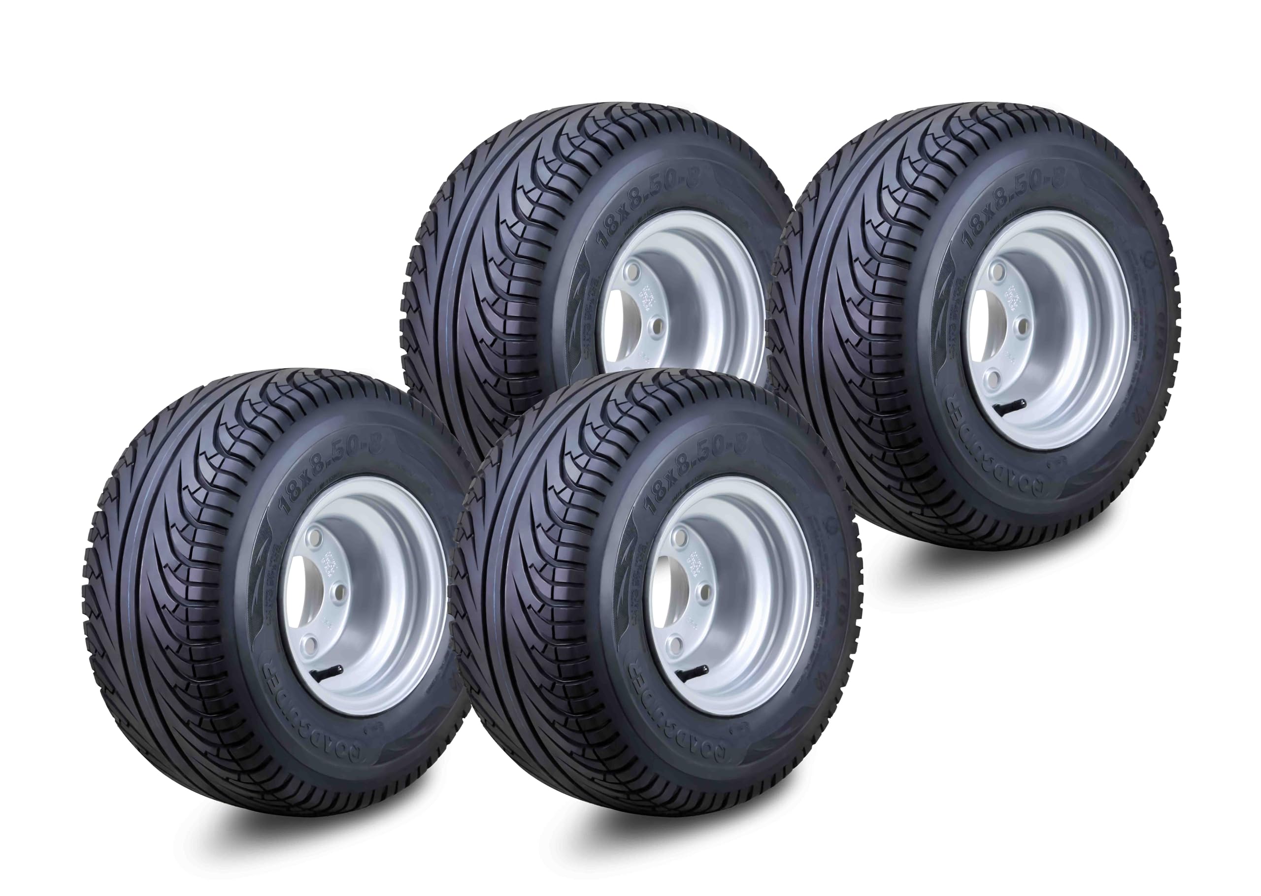 ROADGUIDER Golf Cart Tire & Wheel 18X8.50-8 4PR w 4X4" Silver Rim 14039-S4 | Ass