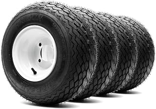 8" Steel Golf Cart Wheels Glossy White and Arisun Turf Sail (18/8.5-8) Golf Cart Tires - Set of Four