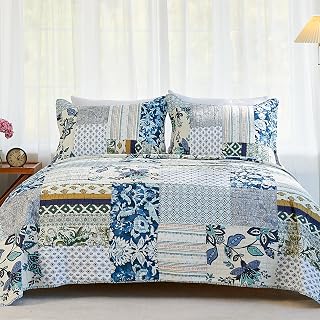 Secgo King Size Comforter Set- 100% Cotton Quilt King Size Set, Green, Sage bedspreads (98 * 106 Inch) with 2 Pillow Shams, Patchwork Reversible Lightweight Bedding
