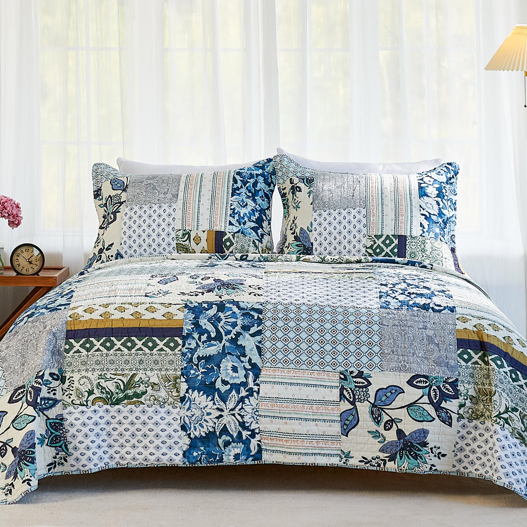 Secgo King Size Comforter Set- 100% Cotton Quilt King Size Set, Green, Sage beds