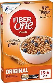 Fiber One Original Bran Cereal, High Fiber, Whole Grain, 19.6 oz | 65% Daily Value of Fiber, Glp-1 Friendly, Excellent Source of Iron & Vitamin B12, 18G Whole Grain