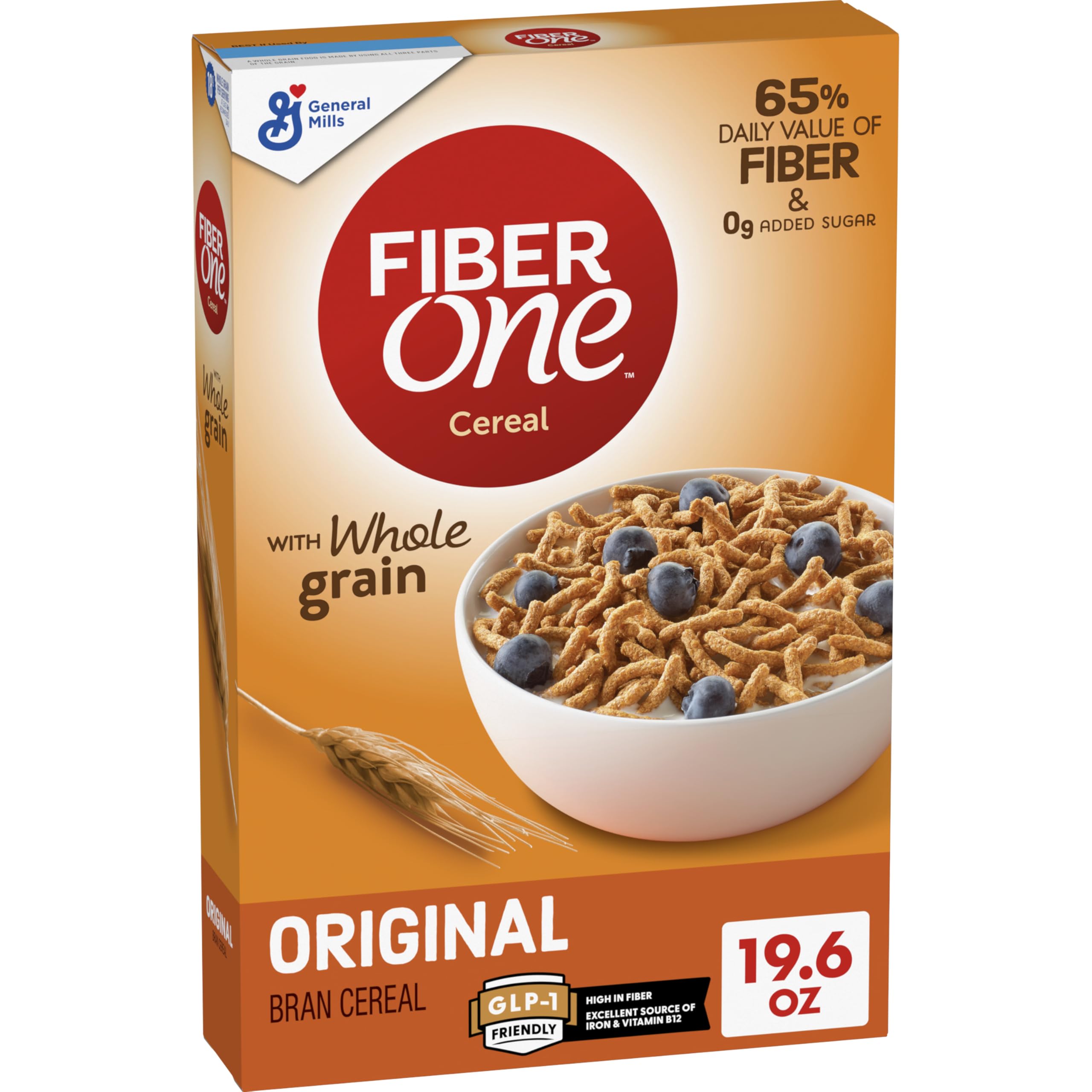 Fiber One Original Bran Cereal, High Fiber, Whole Grain, 19.6 oz | 65% Daily Val
