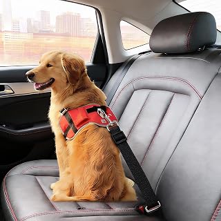 Dog Seat Belt, Adjustable Nylon Pet Car Seat Belt with Elastic Bumper, Durable and Safe Dog Car Harness Leash (1 Pack, Black)