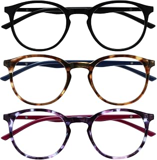 OPULIZE Met BBB60-125 +2.00 Anti-Blue Light Reading Glasses Pack of 3 Round Thin Spring Hinges Improves Sleep Games Computer Black Brown Purple Men Women