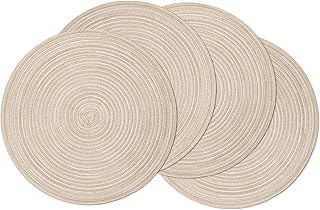 SHACOS Round Braided Placemats Set of 4 Washable Place Mats for Dining Tables 15 inch Non Slip Kitchen Table Mats (Beige, 4)