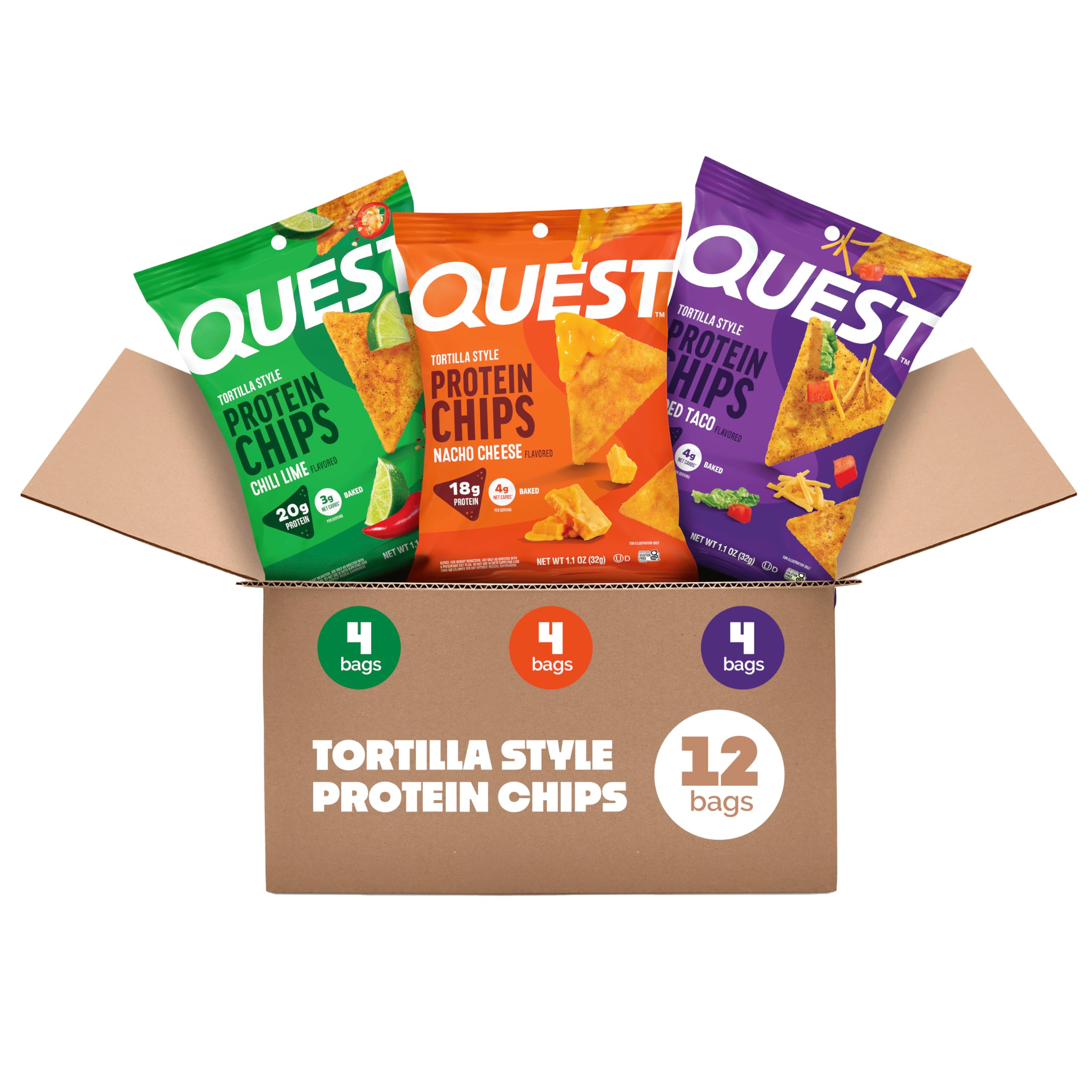 Quest Nutrition Tortilla Style Protein Chips Variety Pack, 12 Count | Chili Lime