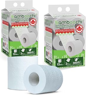 Bamboo Toilet Paper, Septic Safe Toilet Paper 2 Ply 24 Rolls 300 Sheets Per Roll, Soft Unscented Bath Tissue, RV Safe, Eco-Friendly, Non Chlorine, PFAS Free, Proudly Made in Canada