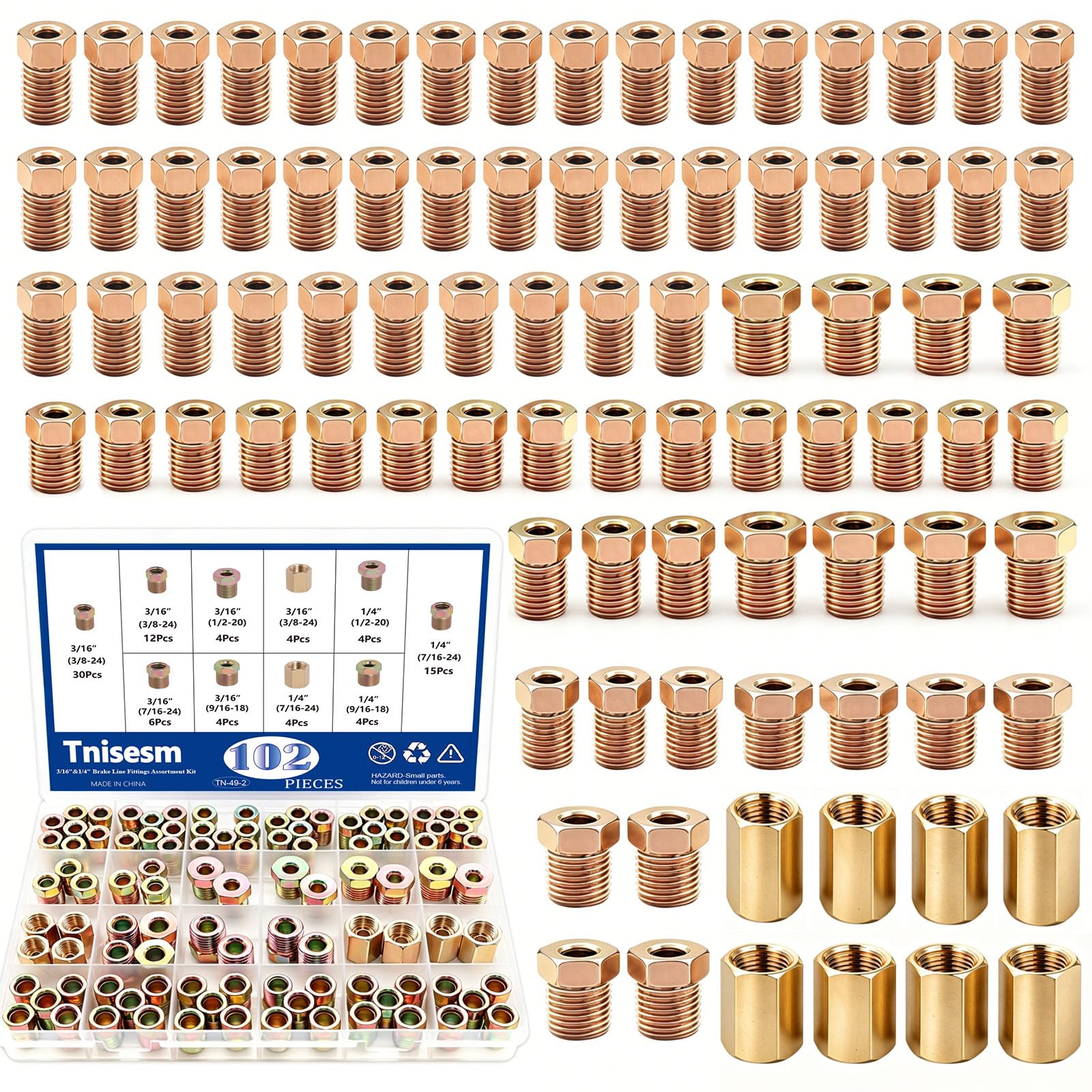 Tnisesm 102Pcs 3/16" & 1/4" Brake Line Fittings Assortment Kit,3/8 Inch-24 Threa