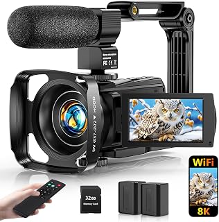 2026 8K Video Camera Camcorder, 88MP WiFi Vlogging Camera for YouTube | With IR Night Vision, 18X Digital Zoom, 270° 3.0" Touchscreen, Webcam, Remote Control, Stabilizer, 32GB Card & 2 Batteries