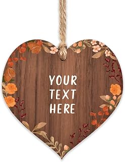 Your text here wooden heart hanging wooden heart | sentimental personalised custom gift for friend with your own special message (Autumn)