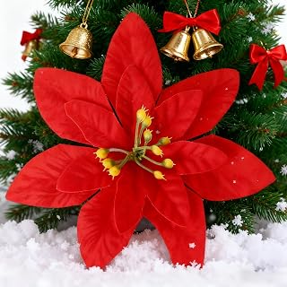 5 Pieces Artificial Glitter Flower Garlands Christmas Tree Hanging Ornaments Silk Fabric for Christmas Decoration (Red)