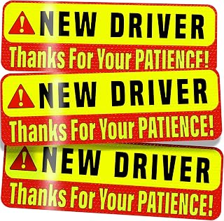 ASSURED SIGNS New Driver MAGNETIC Sign for Car, 3-Pack, 9.72" x 3.24" | Encourages Safer Distances, Reduces New Driver Anxiety, High Reflectivity, Weatherproof Construction, Bold Typography