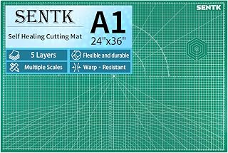 SENTK Upgraded A1 Thickened Self Healing Cutting Mat, 24" x 36" Large Double Sided 5-Ply Gridded PVC Fabric Cutting Mat for Sewing, Quilting, Scrapbooking and Workshop Craft Hobby Project (Green)