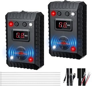 Ultrasonic Rodent Repellent for Car Engine, 2 Pack Rat Repellent for Car with LED Strobe Light, Mouse Deterrent for Cars Garage