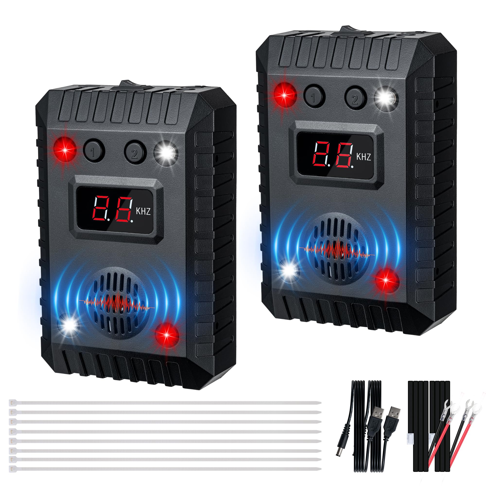 Ultrasonic Rodent Repellent for Car Engine, 2 Pack Rat Repellent for Car with LE