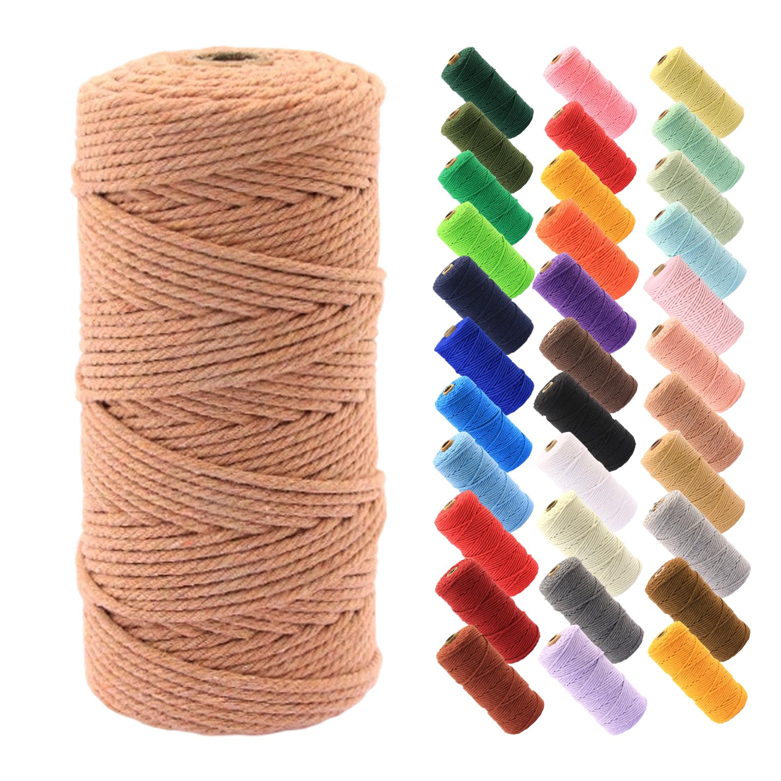 Macrame Cord 0.12" x 109 Yards Twisted Knots Roll for Macrame Projects Wall Hang