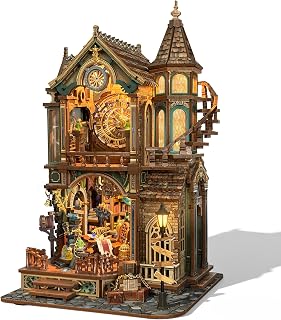 LORENOOK Magic Clock Tower Book Nook, Miniature Building Kit with LED Light | DIY 3D Wooden Puzzle for Adults, Fantasy Tower Model, Creative Bookshelf Decor Gift, Relaxing Craft Hobby