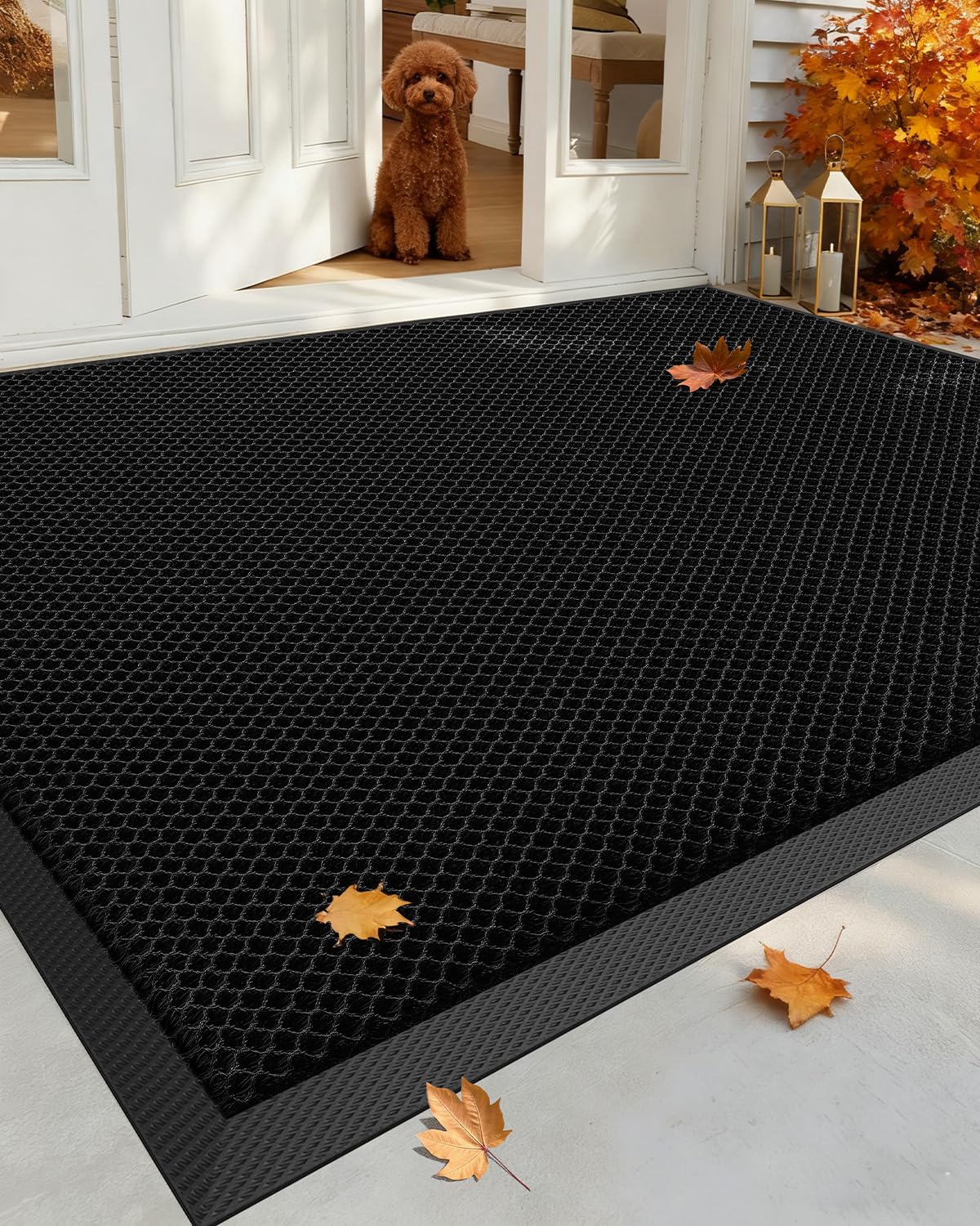 Color&Geometry Outside Welcome Front Door Mat, 48"x72" Black