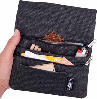 Tobacco Pouch for 30-50 g 'Vulcano' - Water-Repellent Tobacco Pouch for Rotary Tobacco with Compartments for Filter, Papers and Lighter (Black)