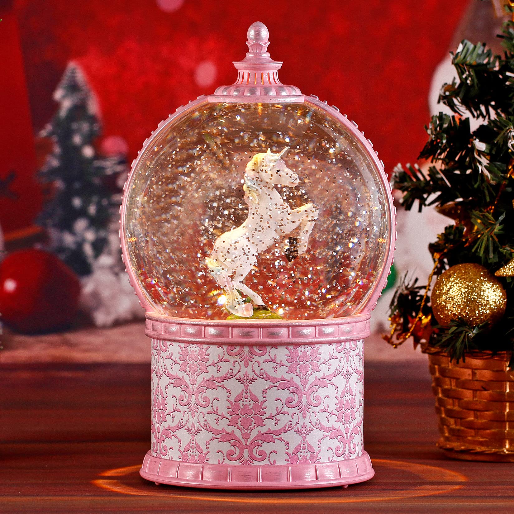 Unicorn Musical Snow Globe, 7.1 Inch Lighted Christmas Snow Globes with Swirling