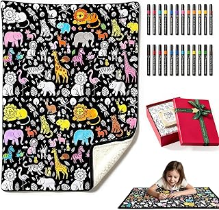 PotBrti Color in Blanket,Creative Kids Adult Nap Blanket ，40 x 30 Inch | Coloring Blanket Gift Set，Soft Sherpa Fleece And Flannel Backing, 24 Fabric Markers For Kids, Adults And Creative Crafts